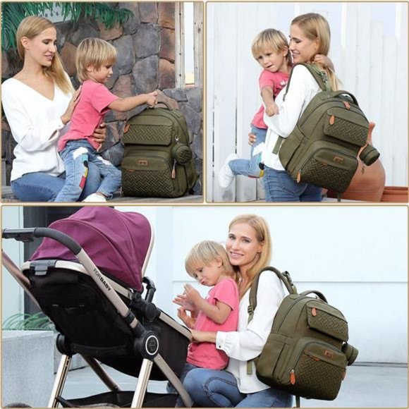 Diaper Bag Backpack with Changing Pad, Multifunction Waterproof Bag, Army Green - Picture 4 of 6